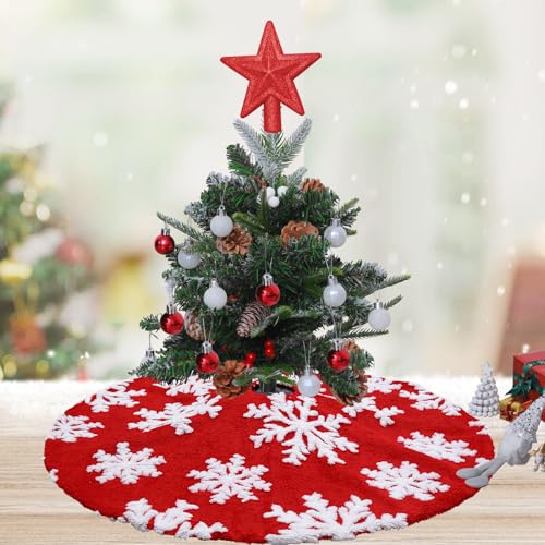 Red Christmas Tree Skirt 24 Inch Faux Fur Snowflakes Round Holiday Decor - Variation of THIS listing