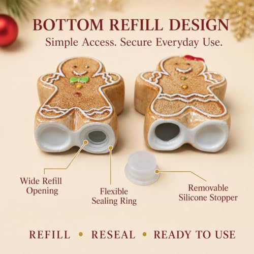 LunarFiery Gingerbread Man Salt & Pepper Shaker Set, Ceramic Kitchen Decorative 2-Pack