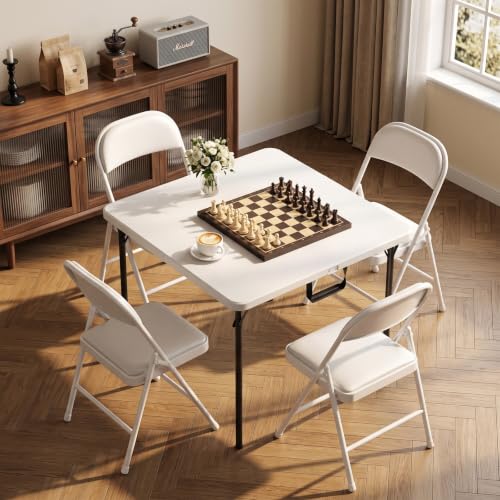 36" Folding Square Table, Portable Camping Picnic Table with Carry Handle
