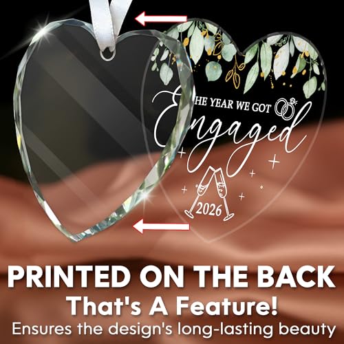 2026 Engagement Heart Glass Ornament - Keepsake Gift for Couples