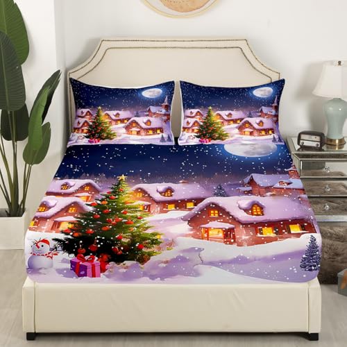 Castle Fairy Christmas King Bed Sheet Set 4pc Kids Santa Snowman Starry Sky Microfiber