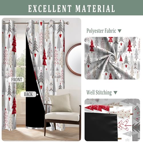 Renaiss Red & White Blackout Curtains for Bedroom 53x84 Inch, Set of 2, Xmas Snowflake Winter Holiday Decor