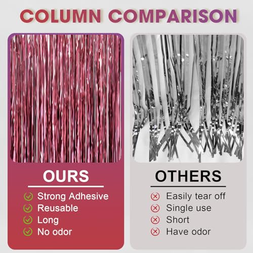 Voircoloria Burgundy Foil Fringe Backdrop Curtains 3.28x6.56ft 3pcs - Burgundy / 3