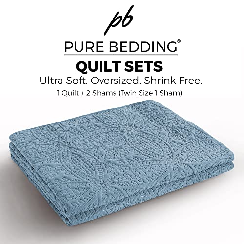 Pure Bedding 3-Piece King/Cal King Microfiber Quilt Set - Ash Blue