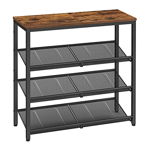 4-Tier Industrial Shoe Rack with Adjustable Shelves, Rustic Brown