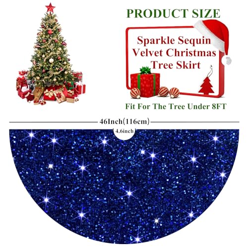FUHSY 46 Inch Royal Blue Sequin Tree Skirt Velvet Xmas Tree Cover Christmas Decor
