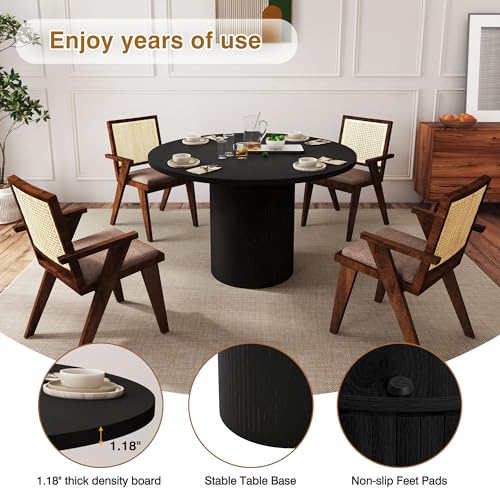47-Inch Round Dining Table, Modern Farmhouse Wood Kitchen Table with Fluted Base