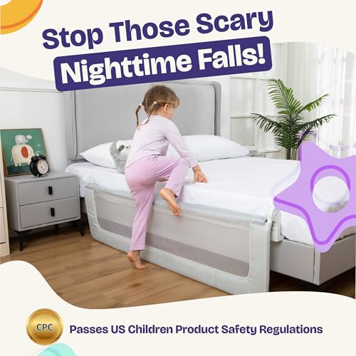 Extra-Long Toddler Bed Rail Swing-Down Guard for Twin Full Queen King