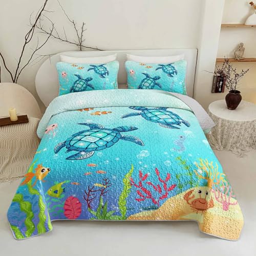 XYNHML B-turtle3 Coastal Turtle King Quilt Bedding Set for Kids & Adults