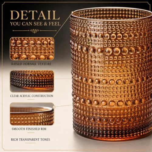 Khen Multicolor 6-Pack 14oz Shatterproof Acrylic Highball Glasses Set with Hobnail Beaded Design