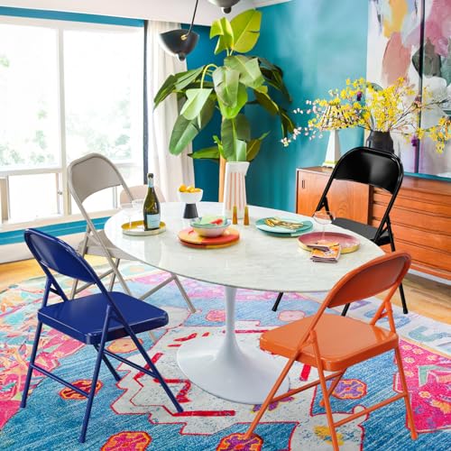 Heavy Duty Folding Chairs - All Steel Metal Frame, 350 lb Capacity, Set of 4