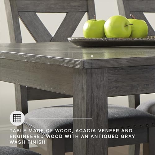 7-Piece Dining Set with X-Back Chairs and Gray Wash Finish