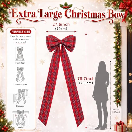 Large Christmas Plaid Bow 27.6 x 78.7 Inch Red Green Tree Topper Decor