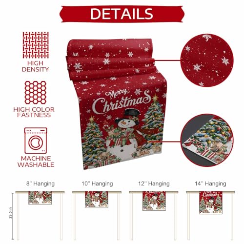 Ldtrchee Red Snowman Christmas Table Runner 13 x 120 In Cotton Linen, Winter Snowflake Decor
