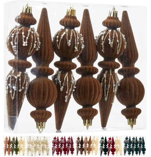 Munansli Brown Velvet Christmas Ornaments Set - 6.7 Inch Shatterproof Holiday Balls for Xmas Tree Decoration