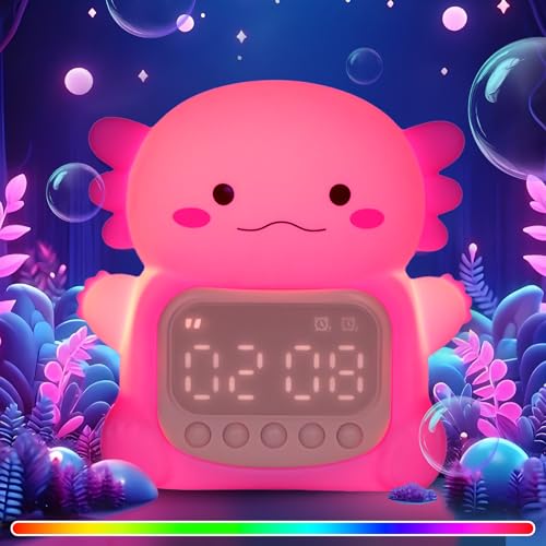 Axolotl Kids Alarm Clock with LED Night Light - Pink Bedside Clock