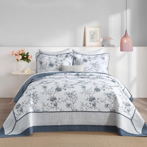 Oversized Floral King Bedspread Set - 100% Cotton, Reversible, 120x120