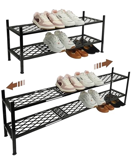 Expandable 2-Tier Metal Shoe Rack, Stackable Closet Shoe Organizer