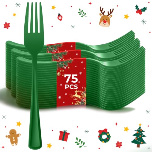 Green Disposable Heavy Duty Plastic Forks 75 Pack 7.25 Inch for Parties
