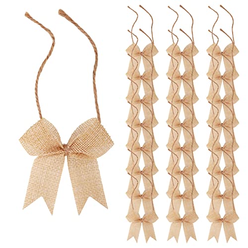 24 Pack Mini Burlap Ribbon Bows with Twist Ties for Gift Wrapping & DIY Crafts