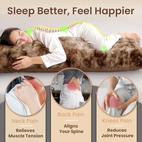 Fuzzy Faux Fur Body Pillow for Adults, 20x54 Inch, Adjustable Support