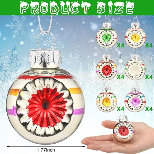 Sliner Mini Glass Christmas Ornaments Set - Multi-Color Reflector Balls, 24 Pack