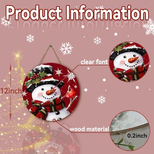 Dacawin Snowman Xmas Door Sign - Cardinal & Snowflakes Holiday Wall Decor