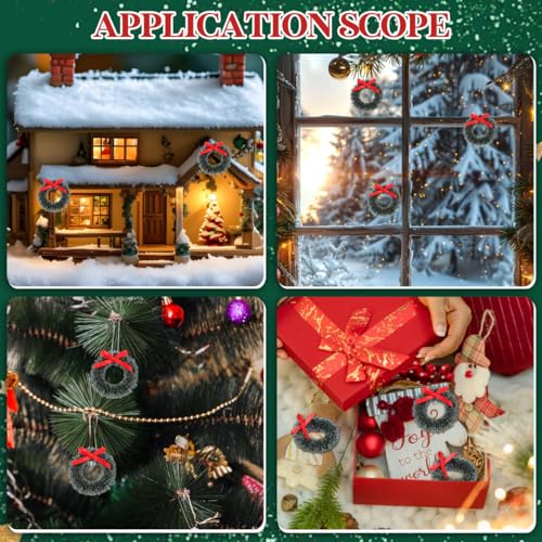 Mini Christmas Wreaths with Bows - 20 Pack, 1.6 Inch Holiday Decorations