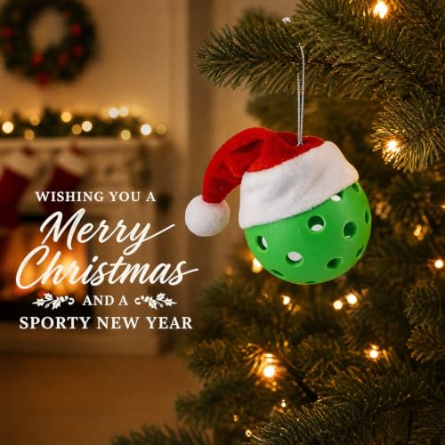 Pickleball Ornament with Santa Hat Christmas Decoration - Sporty Holiday Decor