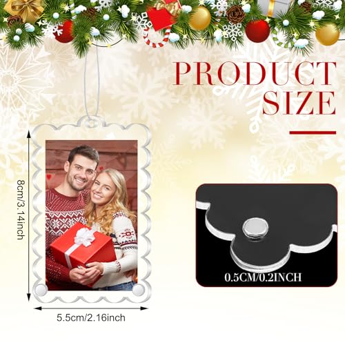 Bucherry 6 Pack Christmas Clear Acrylic Photo Frame Ornaments 2"x 3" Mini Hanging Picture Frame Ornaments Small Wave Scalloped with String for Christmas Tree Photo Decoration Xmas Party