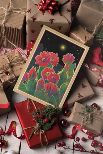 Stonehouse Collection Christmas Flowers: Desert Prickly Pear Card with North Star – 5x7 Single Card with Envelope (Christmas Flowers) - Made in USA