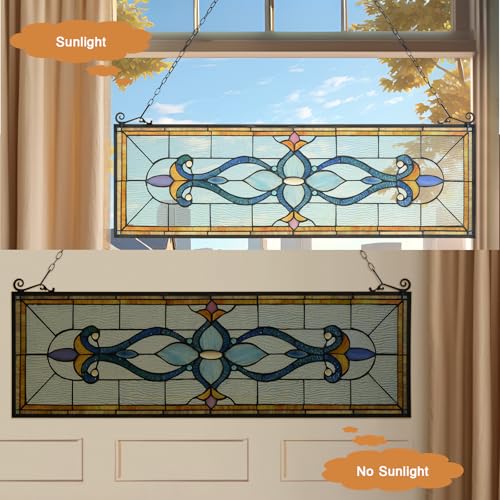 Handcrafted Stained Glass Window Panel with Birds and Sunflower