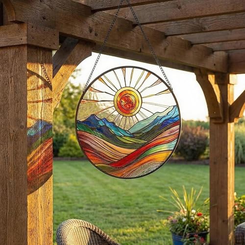 Sun Catcher Stained Glass Wall Art - 9.8" Round Hanging Decor