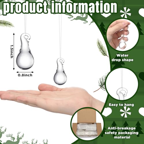 44 Pcs Clear Glass Teardrop Ornaments, Hanging Icicle Drops for Christmas