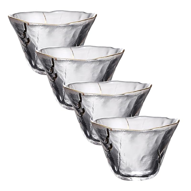 PRETYZOOM 4-Pack Glass Sake Cups with Gold Rim 70ml | Traditional Japanese Drinkware