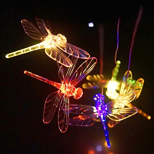 Solar Powered Color Changing LED Dragonfly Wind Chime Garden Light