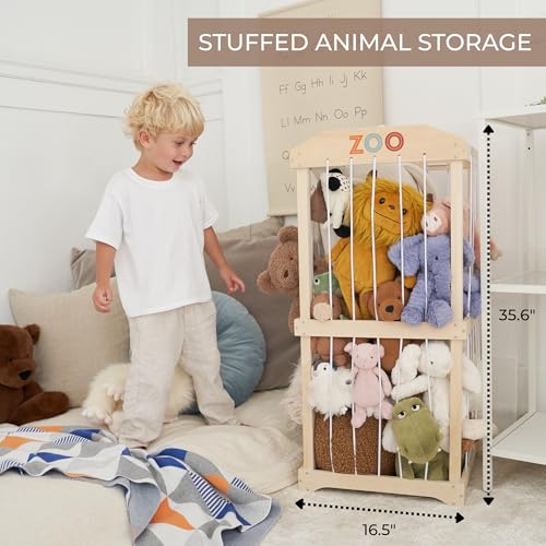 Wooden Stuffed Animal Storage Organizer for Kids Playroom and Nursery