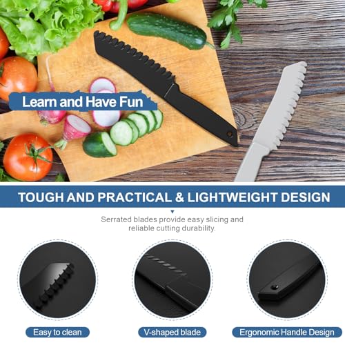 2-Piece Plastic Kitchen Knife Set with Serrated Blade for Kids and Fruit Cutting
