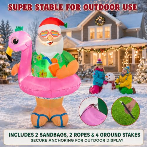 Kofero Santa Inflatable Yard Decoration - 6FT Hawaii Christmas Blow-up with LED Lights, Outdoor Holiday Decor