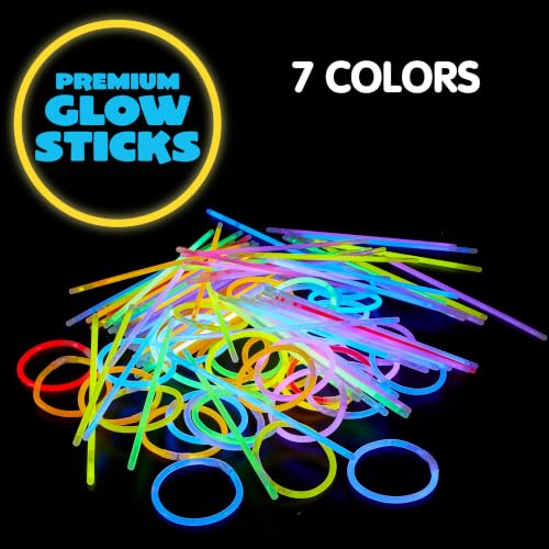 JOYIN 100 Pcs 8 Inch Glow Sticks Bulk Party Favors Pack with Connectors