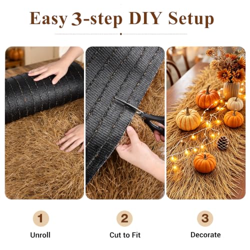 XLX TURF 13" x 72" Fake Thatch Table Runner - Yellow Grass Hay for Western Fall Party Decor