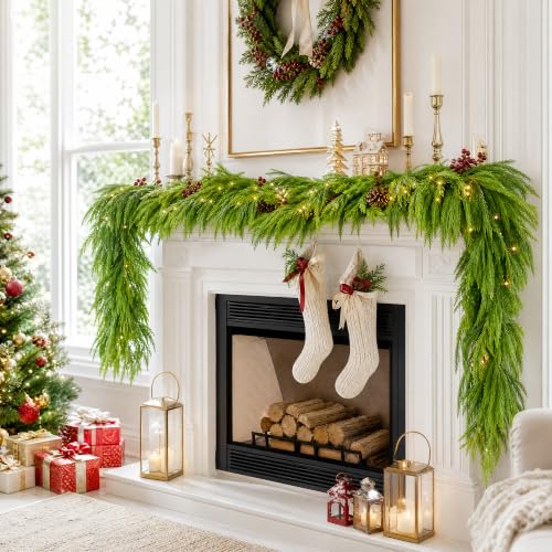 8.85ft Lime Green Artificial Norfolk Pine Garland for Christmas Decor