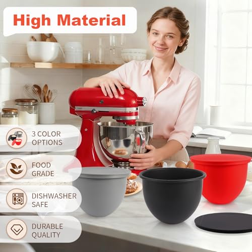 Silicone Bowl Liners with Lids for 5-Quart Stand Mixers, 3-Pack