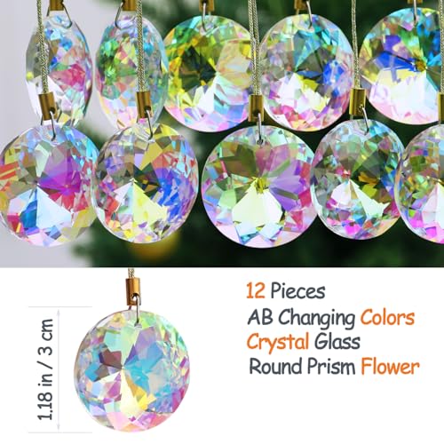 12 Pack Mini Crystal Glass Christmas Ornaments - 1.18" Prism Tree Decor