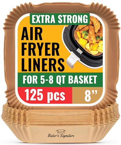 Air Fryer Paper Liners 8 Inch Square 125Pcs Disposable Non-Stick