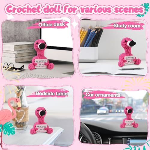 Handmade Positive Flamingo Crochet Plush Doll with Motivational Card