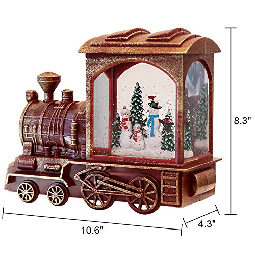 Red Christmas Train Snow Globe Lantern with Music and 6-Hour Timer