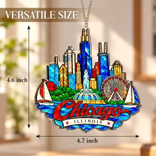 Centoleo Chicago Skyline Travel Ornament – 4.7 In Flat Acrylic, Hanging Chain Included