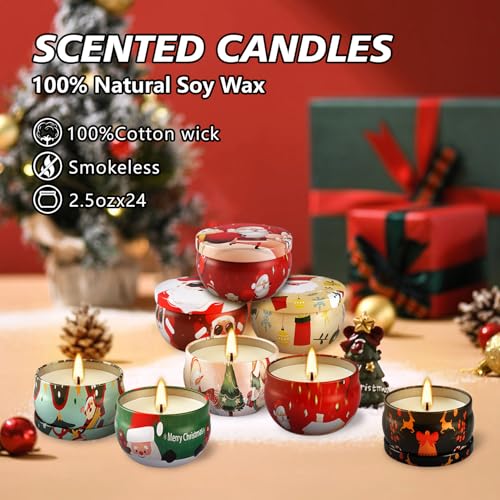 Grcdoyvl 24 Pack Christmas Scented Soy Candles Mini Jars - Holiday Gift & Home Decor