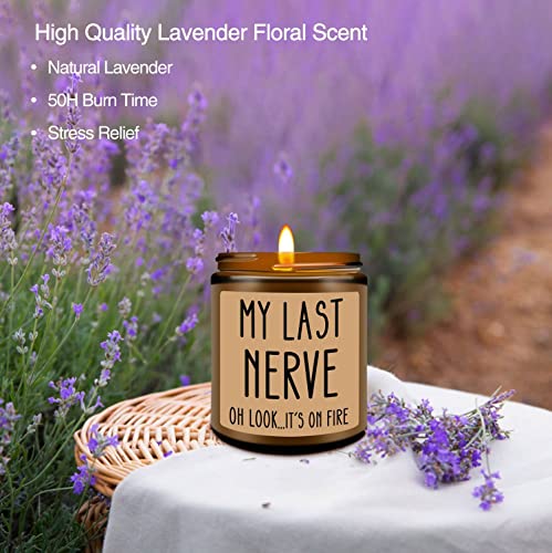 My Last Nerve Lavender Candle - Funny Gifts for Women Men, Birthday, White Elephant
